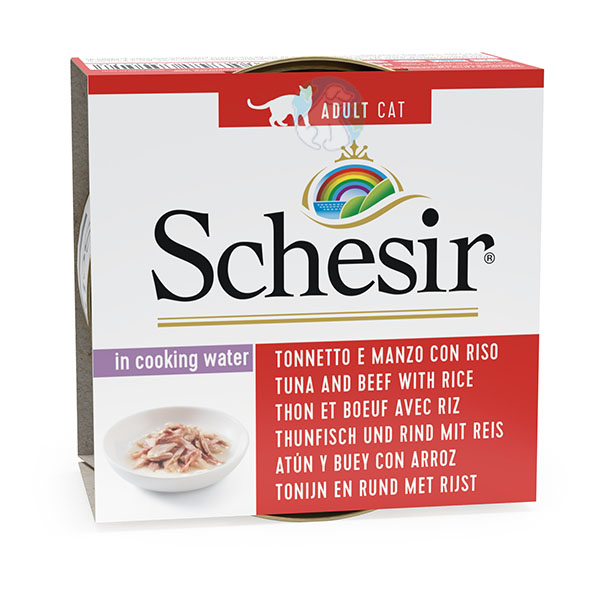 کنسرو گربه ماهی تن و گوشت و برنج آبکی  Schesir